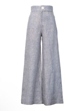 DE CASTRO 100% Linen Wide Leg Blue and White Striped Pants Size Medium VGUC